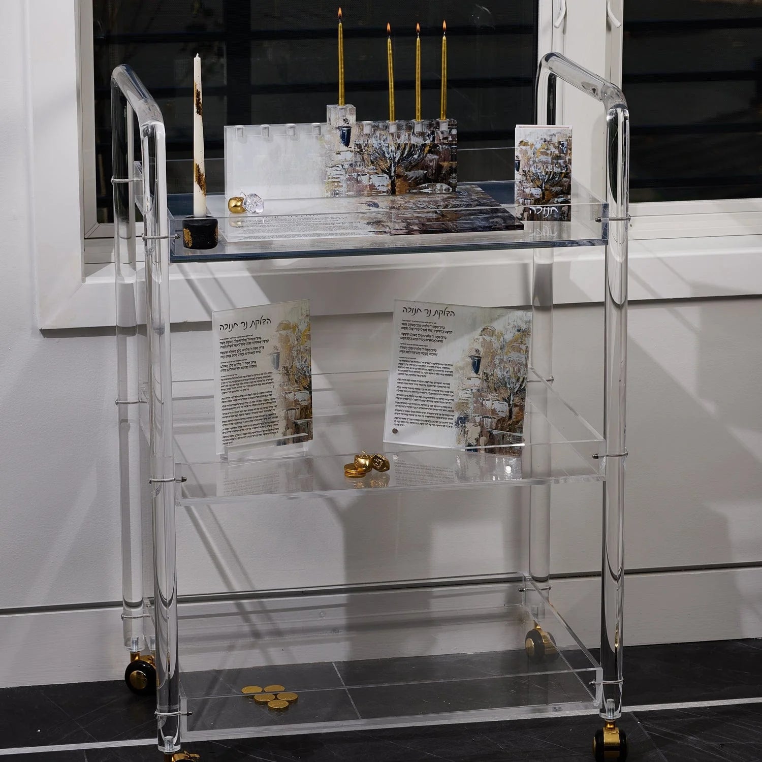 Painted Jerusalem Menorah Tabletop Chanukah Brachos