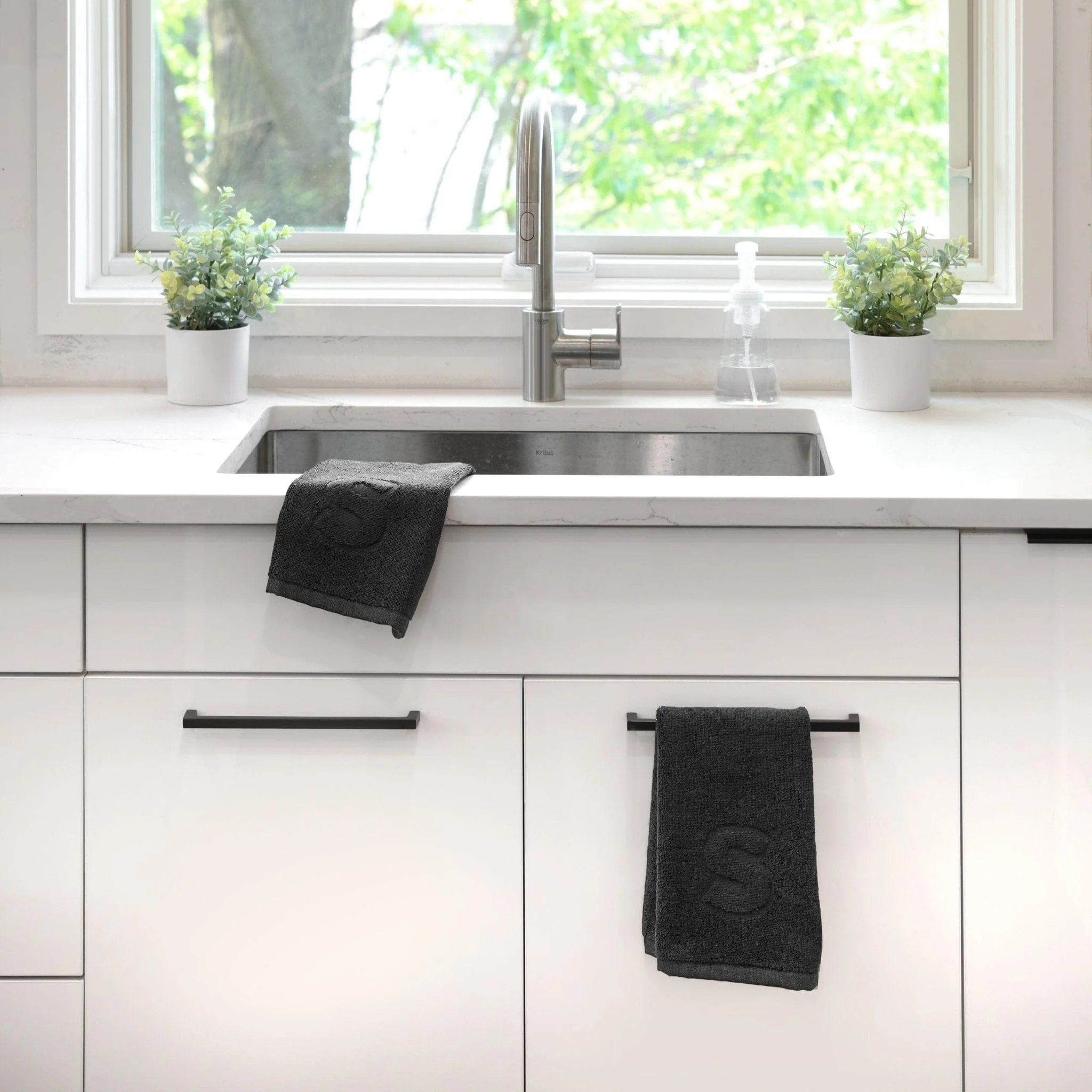 Black Initial Embossed Finger Towel