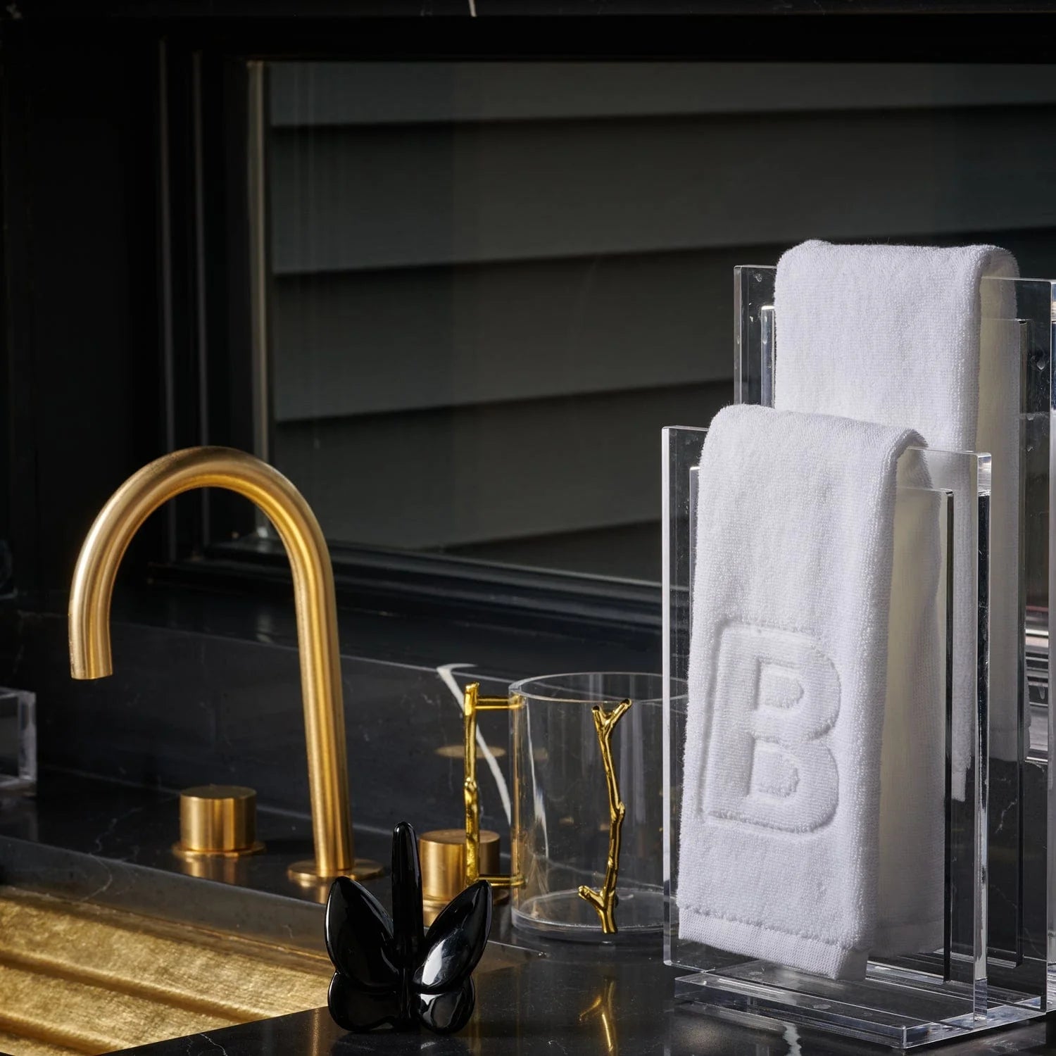 Set of 2 White Initial Embossed Finger Towel