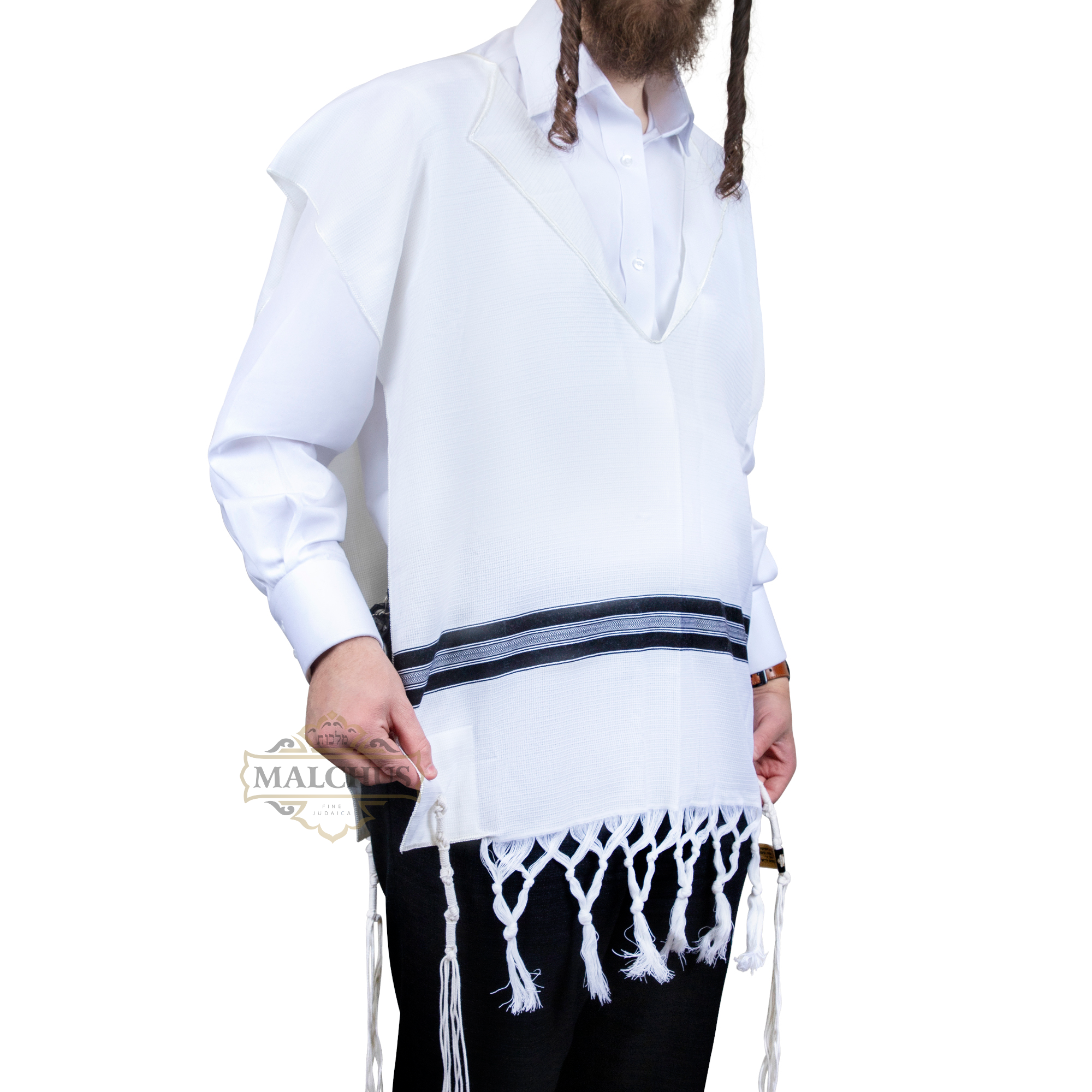 Wool Adult 2 Hole Keshiras Ashkenaz Tzitzis - Textured + Double Fringes