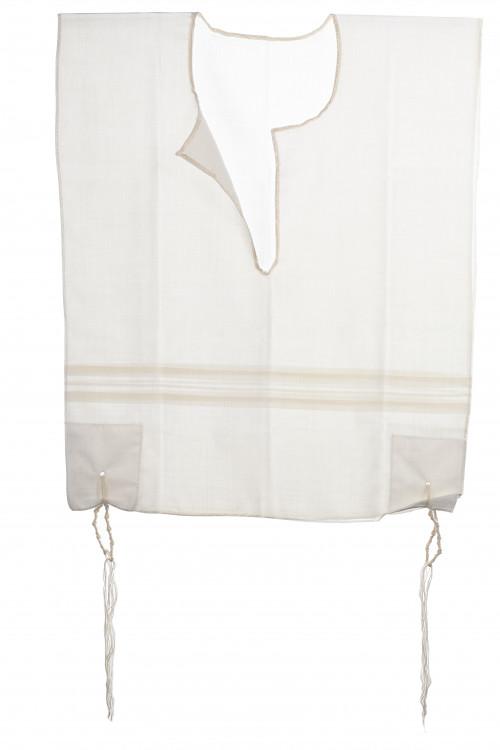 Wool White on White 1 Hole Keshiras Ashkenaz Tzitzis