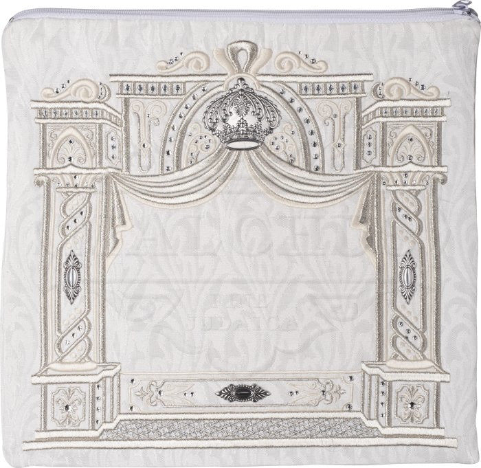White 3D Sterling Silver Ornaments and Crown Velvet Talis Bag #173