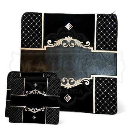 Four Corner Quilted Velvet With Leather Bag #480L