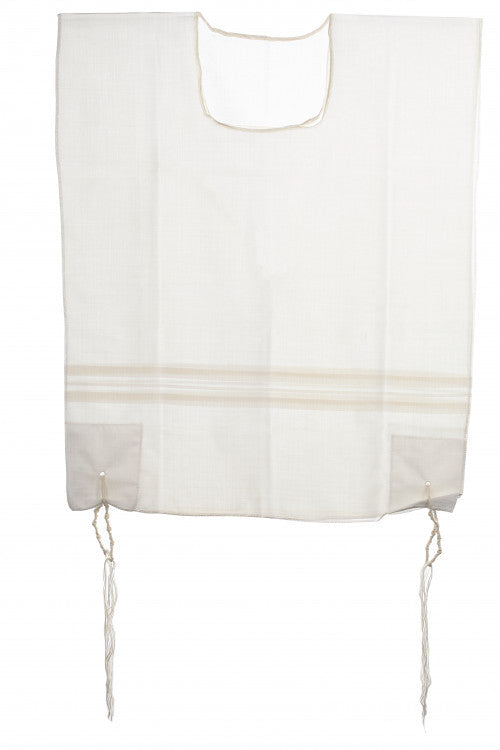 Wool White on White Adult 1 Hole Keshiras Sefardi Tzitzis