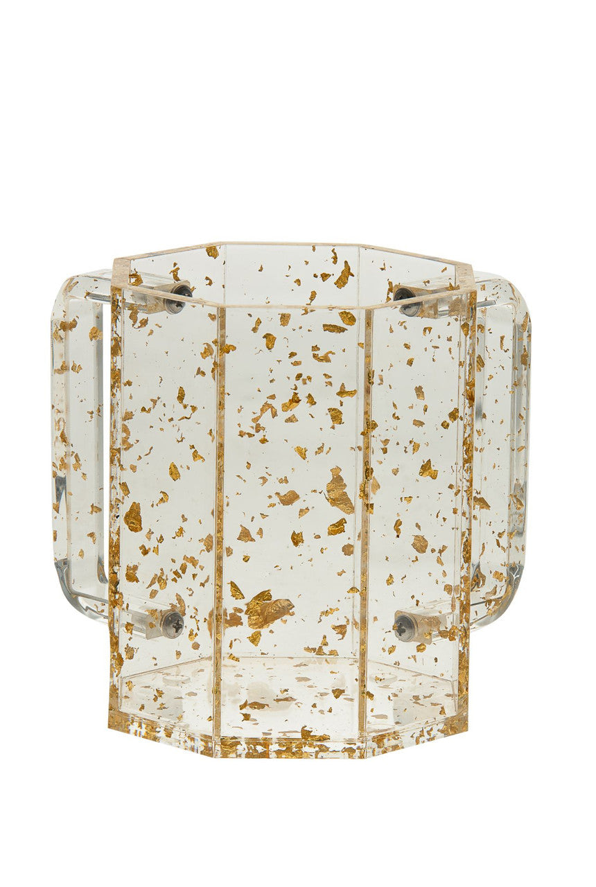 Lucite Wash Cup Hexagon Gold Handle #7073