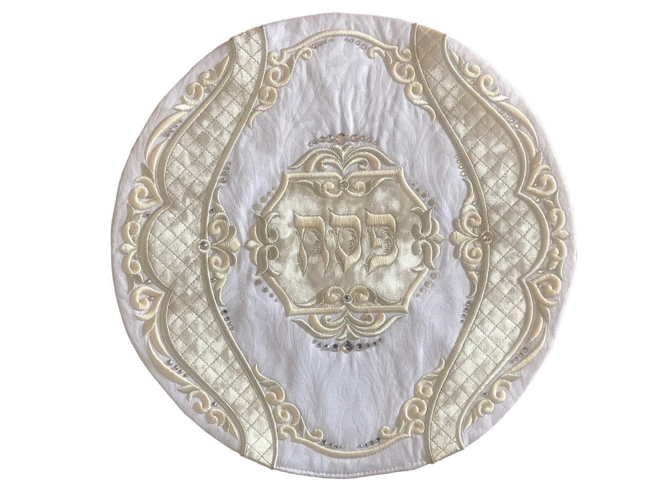 Pesach Matzah Cover - Scalloped White Brocade #610