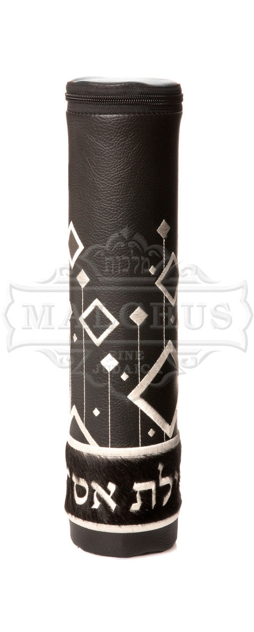 Diamond Scroll Megilla Case Black Leather #1250