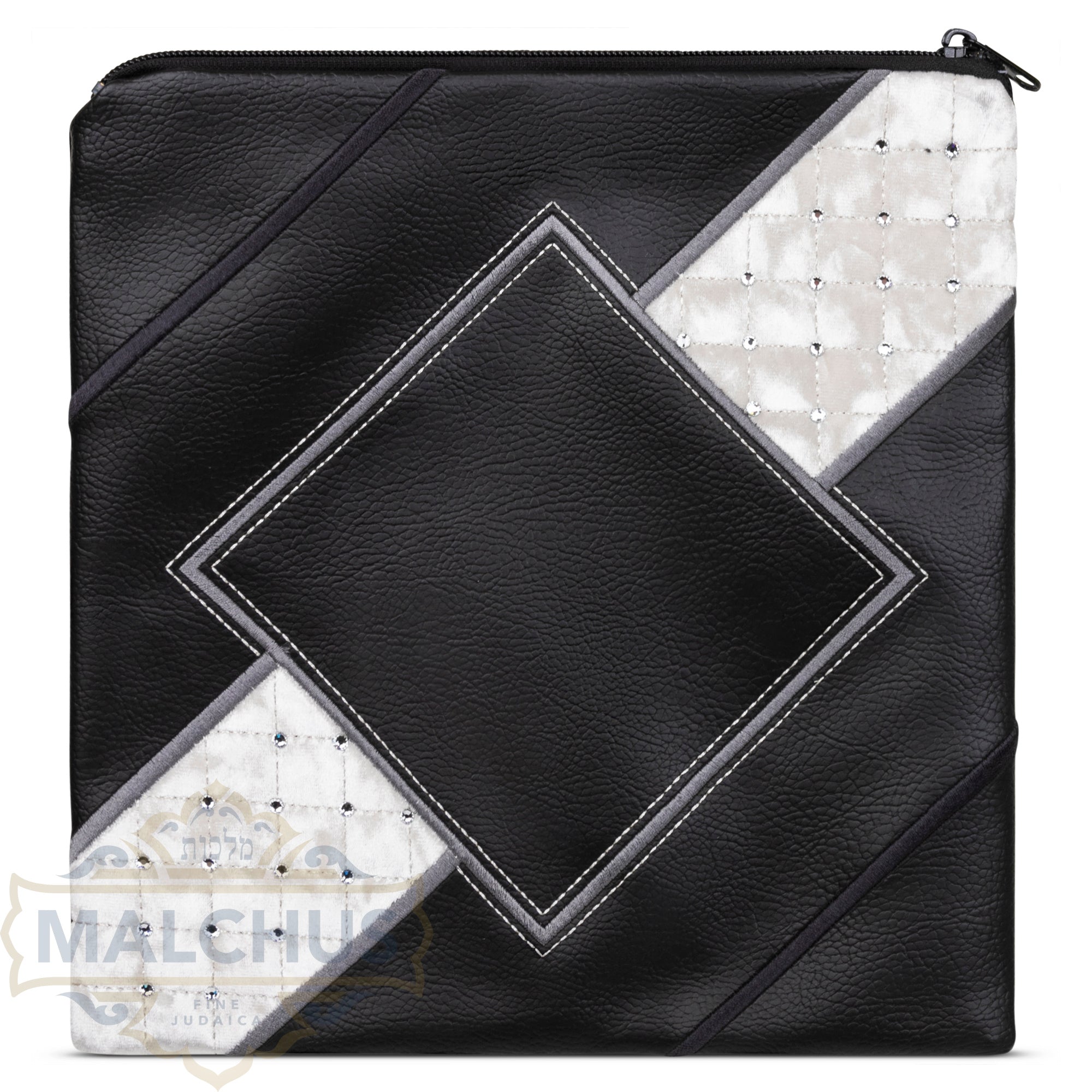 Bag #636 Black Faux Leather & White Velvet