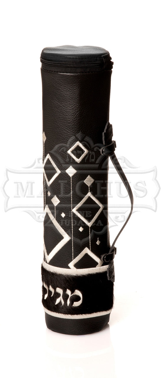 Diamond Scroll Megilla Case Black Leather #1250