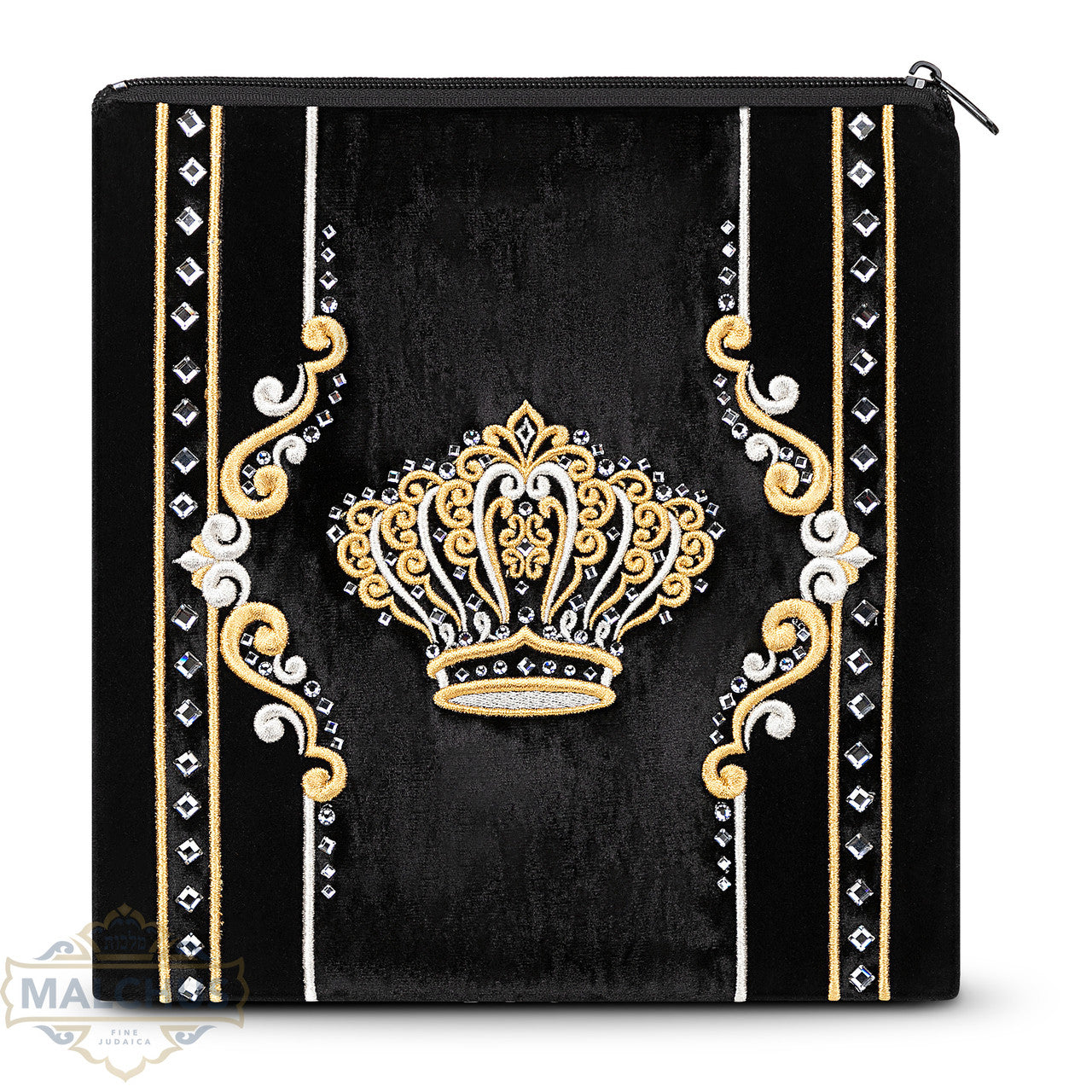 BLACK VELVET DENIM BAG WITH EMBELLISHMENT